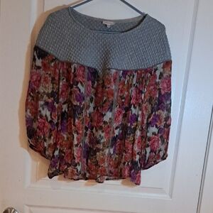 Floral Women's Top with Gray Yoke